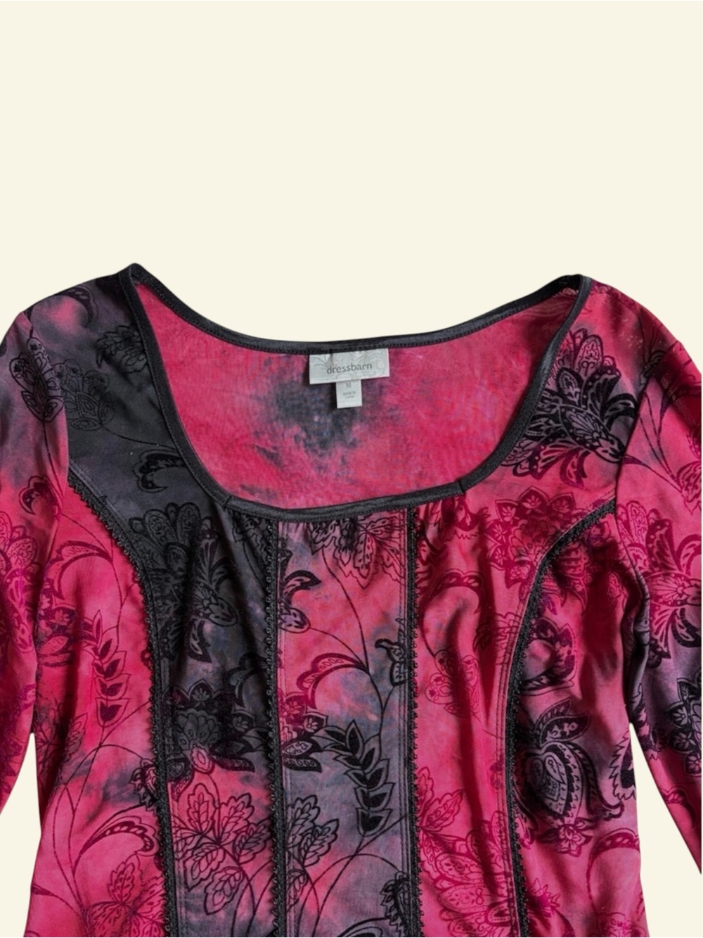 Vintage Y2K Dressbarn Mesh Corset Top Medium Red Black Floral Whimsigoth Fairy - Picture 3 of 9